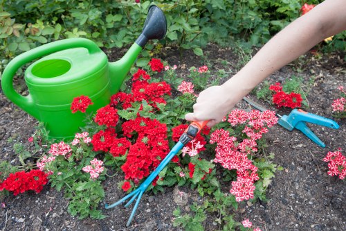 Staff member tending a garden in Barnet, representing commitment